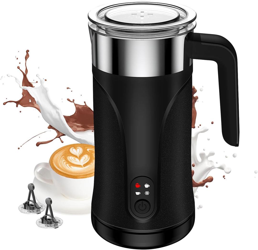 Milk Frother, 4-in-1 Milk Frother and Steamer, 10.1oz/300ml One-Touch Hot & Cold Foam Maker, Auto Shut-Off, Milk Warmer and Coffee Frother for Lattes, Cappuccino, Macchiato(Black)