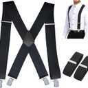 Suspenders For Men Heavy Duty Clip. Men's Suspenders 2'' Wide And 1.4" Suit Armband, X Shape, Work Suspenders For Men (Black)