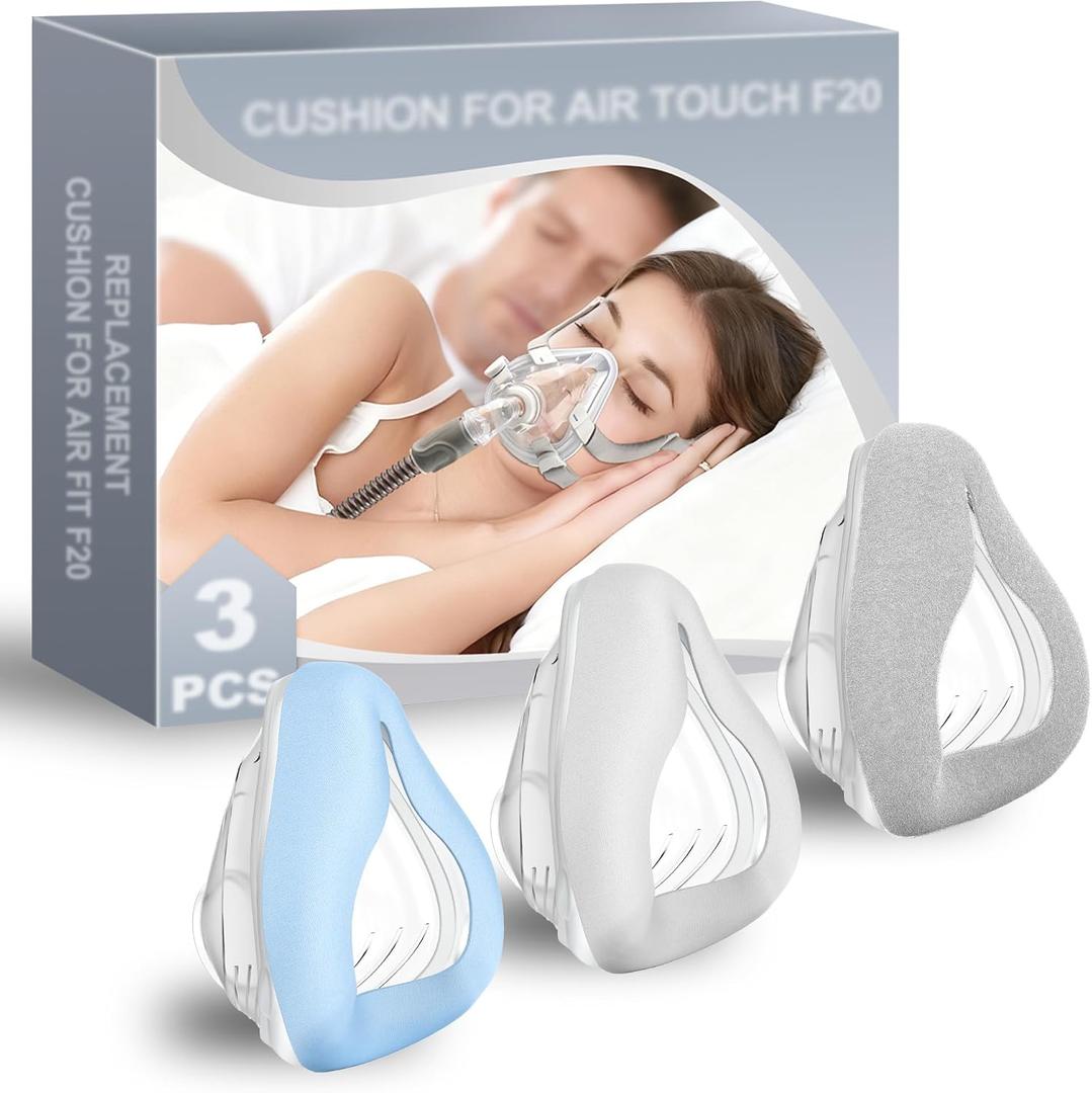 3-Pack Fabric Replacement Mask Cushions for AirFit F20 & AirTouch F20 Cooling, Velvet & All-Season Kit, CPAP Supplies, Patented Full Face Comfort for Hot & Cold Sleepers (Large)