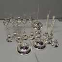 Dandat 3 Pcs 5 Arm Metal Candelabra Candlestick Holders 10.24 Inch Tall Candlestick Holders Gothic Candle Holder for Home Wedding Church Halloween Party(Silver)