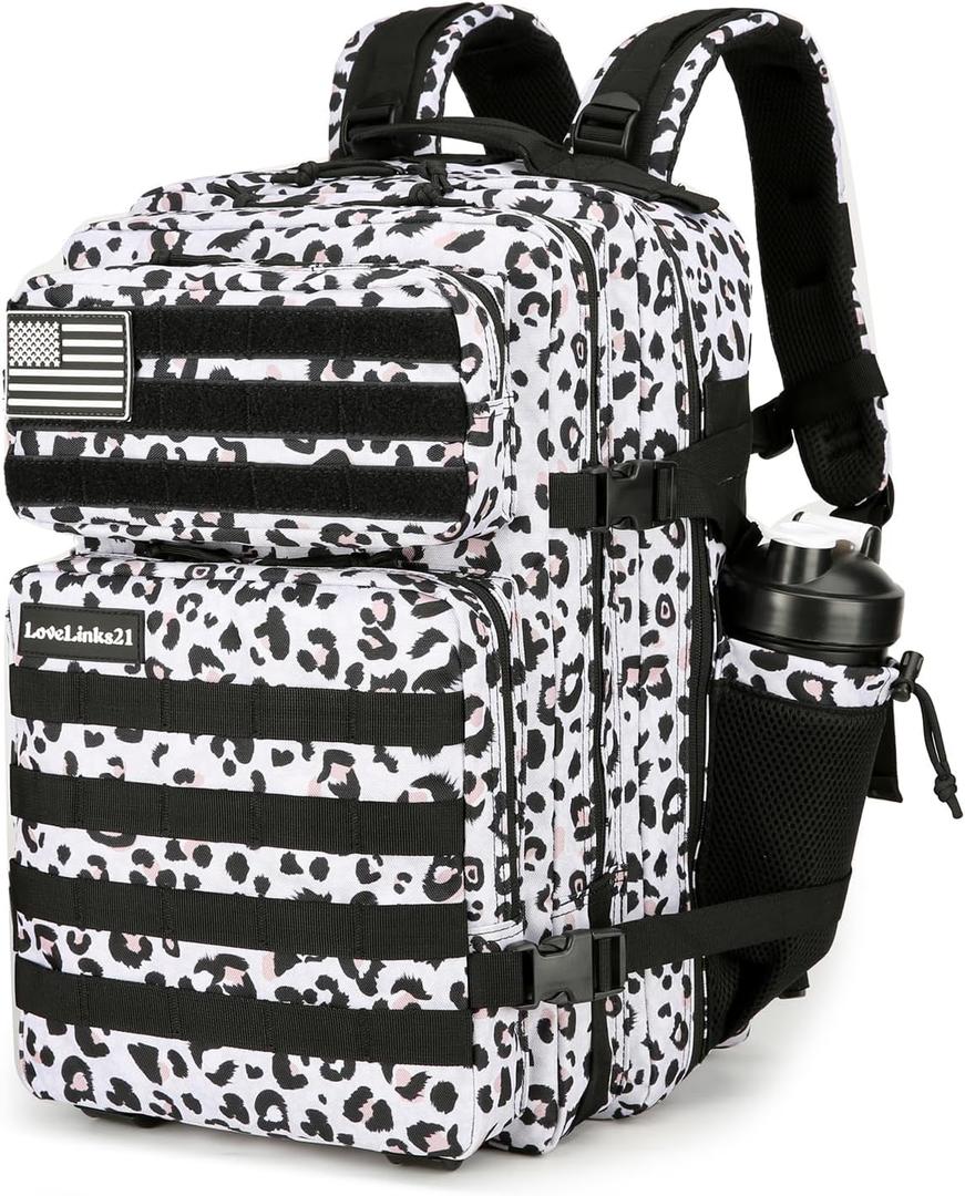 25L Tactical Backpack Military Tactical Backpack for Men and Women Small Assault Pack Outdoor Travel Hiking Camping Rucksack with Molle Webbing (White Leopard)