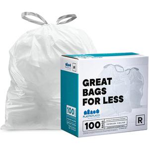 Plasticplace Custom Fit Trash Bags, Compatible with Simplehuman Code R (100 Count) White Drawstring Garbage Liners 2.6 Gallon/ 10 Liter 16.5" x 18"