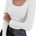 YOGINGO Womens Basic Long Sleeve Ribbed Knit Shirts Scoop Neck Fitted Casual Tops Slim Fit Going Out T-Shirts (X-Large)