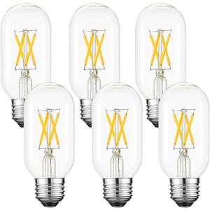 LiteHistory T45 LED Bulb,6W E26 LED Bulb Dimmable Equivalent E26 Bulb 60 Watt,Warm White 3000K E26 Edison Bulb,AC120V,600lm,CRI85,Clear Glass,Tubular Light Bulb,ETL Listed,Pack of 6