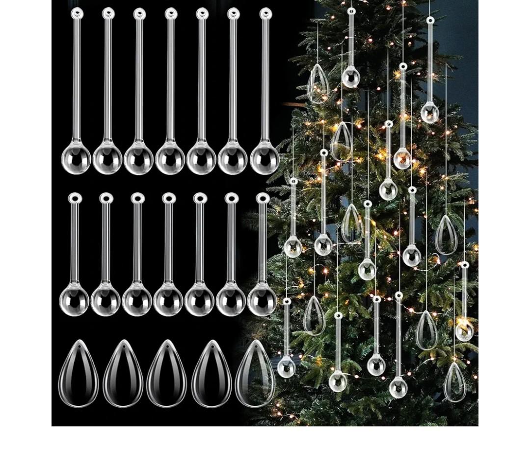 50 Pcs Christmas Crystal Teardrop Ornaments Christmas Acrylic Raindrop Ornaments Clear Water Drop Chandelier Pendant Icicles Hanging Decorations for Xmas Tree Wedding Home Party Supplies