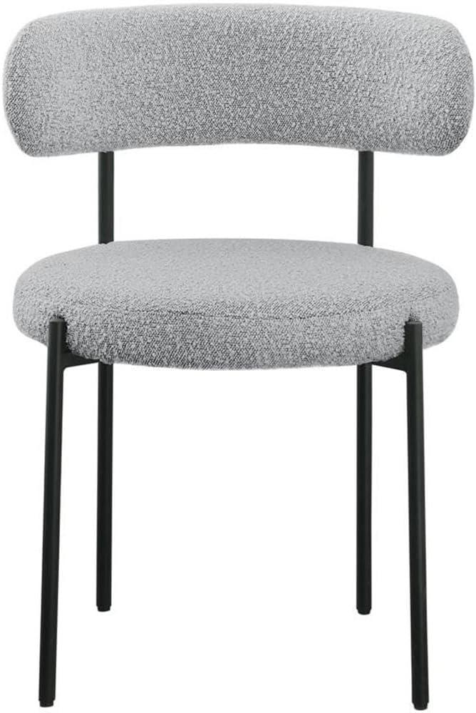Meridian Furniture 880Grey-C Beacon Collection Modern | Contemporary Boucle Fabric Upholstered Dining Chair with Matte Black Metal Frame, 22" W x 21" D x 30" H, Grey, Set of 2