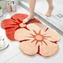 Bath Mat, Cute Flower Bathroom Rugs with Soft Thickened Microfiber, Absorbent Quick Dry Non Slip Bathtub Floor Mat, Machine Washable Plush Shaggy Decor Mat for Shower Doorway 18x28 Inch (47x75cm)