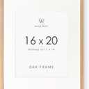 16x20 Picture Frame, Solid Oak 16x20 Picture Frame with Mat, 20x16 Natural Wood Frame for Wall Art Photo, Set of 1