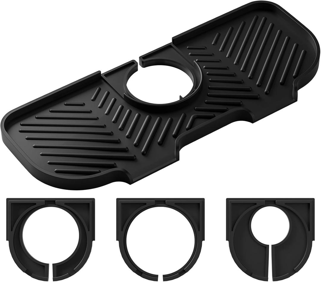 Faucet Mat for Kitchen Sink6 Slope Sink Splash GuardSplash Guard for Kitchen SinkKitchen Sink Splash Guard for Dish Soap Sponge HolderSilicone Faucet Guard & Draining Mat-Black