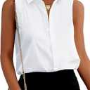 Zeagoo Women's Sleeveless Button Down Shirts Blouses Solid Casual Loose V Neck Tank Tops for Work (Medium, White)