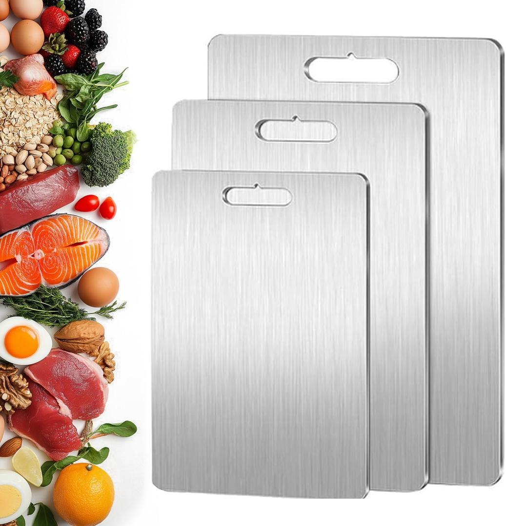 Titanium Cutting Board Set of 3, 100% Pure Titanium Cutting Boards for Kitchen, Double-Sided Food Grade Chopping Board for Meat, Fruit & Vegetable