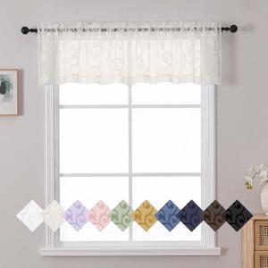 Ivory Valances for Windows, Solid Geometric Jacquard Clip Short Sheer Curtains for Kitchen Living Room Bedroom Basement Window Curtains, Dual Rod Pocket Decor, 2 Pcs Ivory, 42" Wx14 L Inch