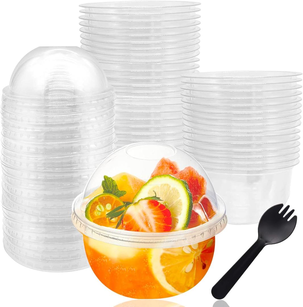 Panxxsen 50 Pack Clear Plastic Cups with Dome Lids,8oz Parfait Cups with No Holes,Disposable Crystal PET Dessert Cup for Fruit,Ice Cream,Cupcake,Cold Drinks