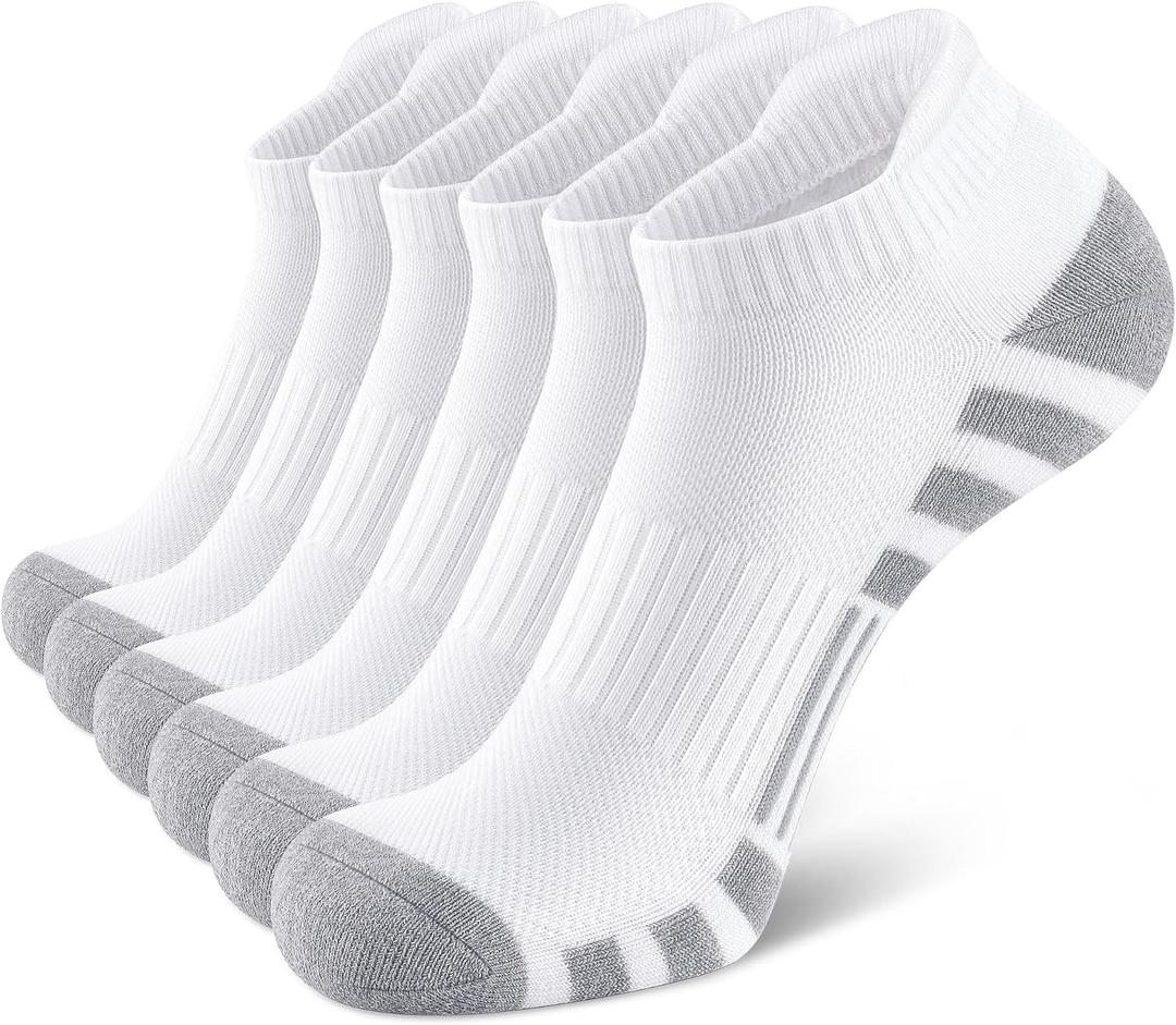 Airacker Athletic Running Ankle Cotton Socks, Low Cut Cushioned functional Anti-Blister Tab Sports Socks for Men Women 6pairs, Size 9-12