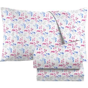 KACEMOO Floral Bed Sheets 4PC Printed Pink Flowers Sheet Set Cooling Soft Microfiber Boho Vintage Floral Sheets Queen Size Sheet Deep Pocket, Breathable, Wrinkle Free, Machine Washable Bedding Set