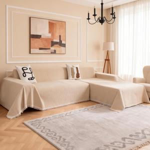 MYSKY HOME L-Shaped Sectional Couch Covers, L Shaped Couch Cover, 2 Pieces Washable Sofa Slipcovers Pet Furniture Protector, Sofa Covers Blanket for 3-4 Cushion Couch (71"x102"+71"x118", Khaki)