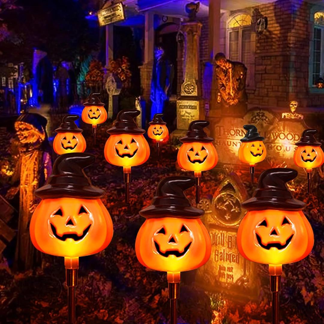 Halloween Solar Pumpkin Lights Outdoor, Halloween Decorations Outdoor Solar Lights, 5 Pack Warm White Solar Pathway Lights for Festivel Decorations