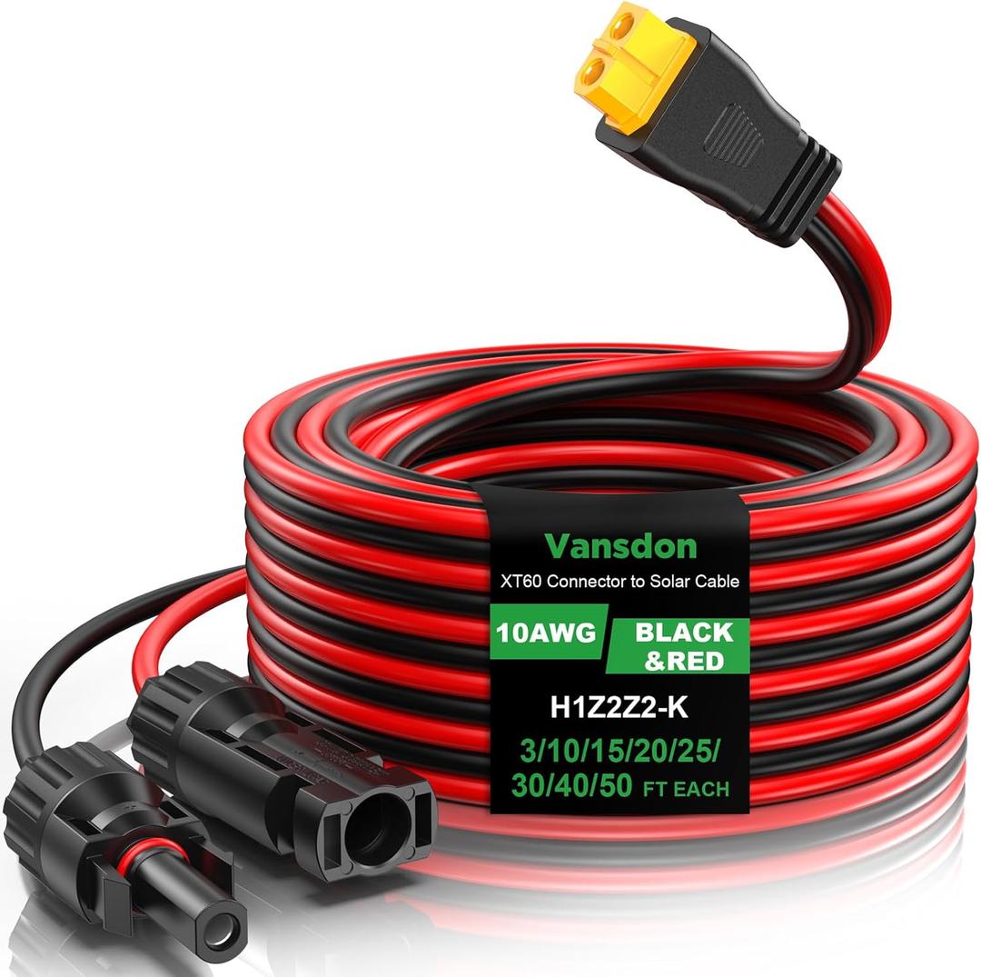 10AWG XT60 Solar Cable- Solar to XT60 Cable 3 10 15 20 25 40 50FT Extension Cable for RV Power Station - 25Ft