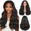 HANNE Yaki Curly V Part Wig U Part Synthetic Half Wigs for Black Women 22 Inch Heat-Resistant Hair Replacement Wig (Mixed Brown)