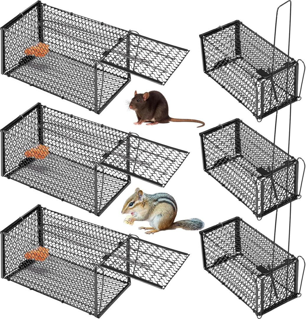 Qualirey 6 Packs Humane Rat Trap Chipmunk Rodent Mouse Squirrel Traps Foldable Live Animal Mouse Voles Hamsters Rat Live Cage for Indoors Outdoors Easy to Catch and Release