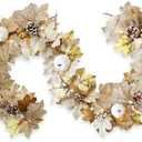 Fall Garland with Lights, 6Ft Fall Maple Leaf Pumpkins Berry Pine Cone Garland Fall Decorations for Home Thanksgiving Autumn Harvest Mantel Porch Table Door Outdoor Decor, White