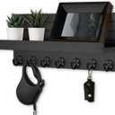 Lwenki Key Holder Wall Mount, Entryway Key and Mail Holder with 7 Sturdy Hooks for Sunglasses, Dog Leash, Decorative Wall Shelf with Mounting Hardware, 15”W x 6.7”H x 4.2”D