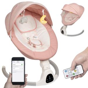 Baby Swing for Infants to Toddler Portable Babies Swing Timing Function 5 Swing Speeds Bluetooth Touch Screen Music Speaker with 10 Preset Lullabies 5-Point Carabiner (Pink)