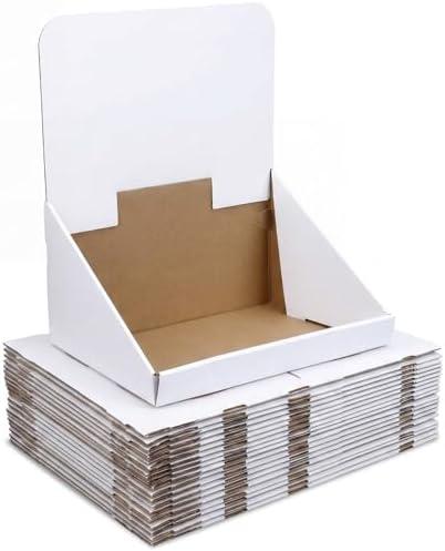 Colarr 20 Sets 19 Inch White Countertop Bin Displays with Removable Header Large Cardboard Storage Bins Single Compartment Corrugated Cardboard Retail Display Stands for Store Office Organization