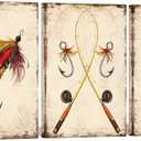 KREATIVE ARTS 3 Pieces Vintage Lake Fishing Lures Wall Art Lake Baits & Flies Canvas Prints, Fishing Decor for Bedroom, Living Room, Man Cave Each Panel 16x24