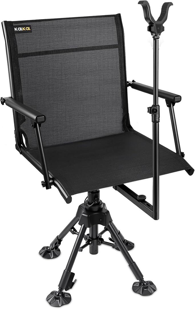 Kalkal Hunting Chair with Shooting Rest, 360 Degree Silent Swivel Hunting Blind Chair, 4 Legs Adjustable Height Hunting Seats with Armrest