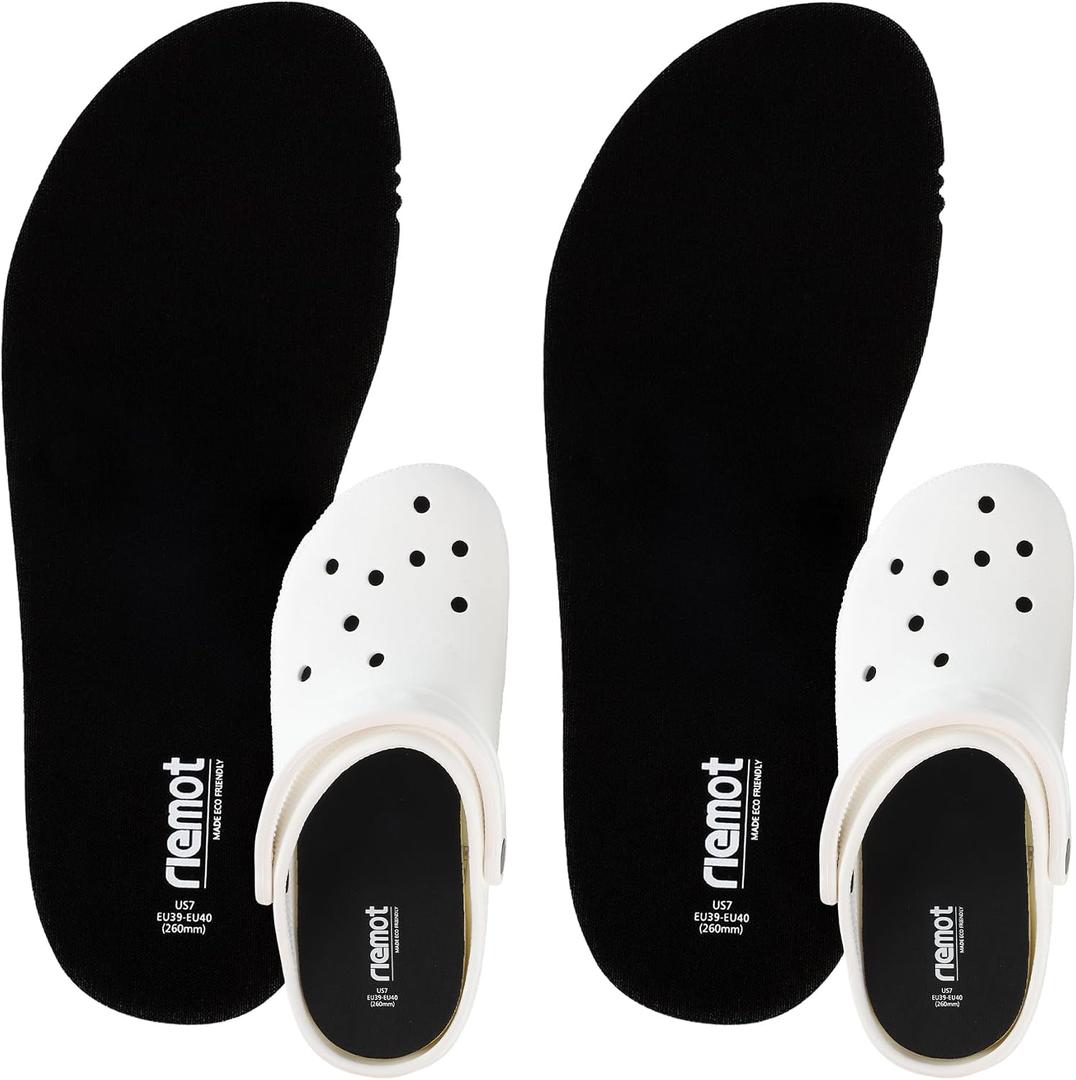 riemot 2 Pairs Memory Foam Insoles for Crocs Clogs Garden Shoes,Wide Thin Replacement Shoe Inserts for Nurse Shoes,Chef Shoes,Sole Inserts for Women/Men Black EU43-44/US 10