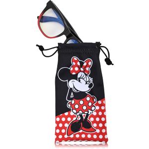 Minnie Mouse Blue Light Blocking Glasses with Pouch Disney Computer Glasses for Women Eyewear Screen Protection (Red/Black)