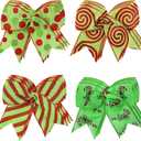 12 Pcs Red Green Christmas Bows,6 Inch Christmas Tree Decorations,4 Styles Green Bows for Xmas Tree Wreaths Decoration Enhancements