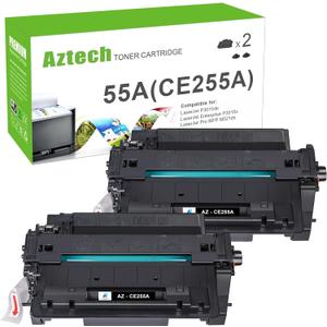 Aztech Compatible Toner Cartridge Replacement for HP 55A CE255A 55X CE255X P3015 P3015dn P3015x Pro 500 MFP M521dn M521dw M521 M525 Printer Ink (Black, 2-Pack)