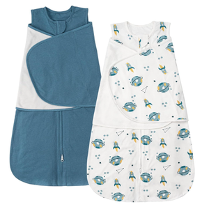 ZIGJOY Baby Swaddle Sleep Sack, 1.0 TOG Sleep Sack Swaddles for Newborns & infant 0-6 Months 100% Cotton Baby Wearable Blanket for Newborn Blue & Space - 0.5 Tog - 2 Pack