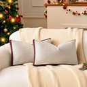 a moment Christmas Red Loop Yarn Linen-Like Pillow Cover Natural Soft Decorative Throw Pillow Case Farmhouse 12x20 Inch, Bohemian Textured Cushion Cover for Sofa Bed, Wrinkle-Resistant Home Decor