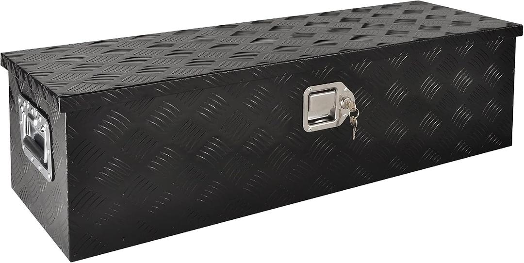 39 Inch Aluminum Heavy Duty Truck Bed Tool Box Truck Car Outdoor Trailer Pickup Toolbox, RV Storage Organizer Trailer Storage Tool Box w/Lock & Keys, 5 Bar Tread, Black (39"X13"X10")