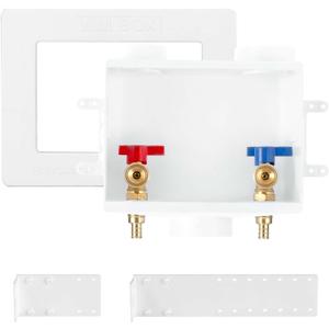Premium Washing Machine Outlet Box with Center Drain, 1/2-Inch Pex Crimp x 3/4-Inch MHT Connection, Laundry Washer Valve Outlet Box with Clear Text Instructions