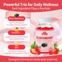 3 x Elderberry Immune Gummies, Daily Immune Support for Adults, with Vitamin C, Vitamin D3, Zinc, Gluten Free, Vegetarian, Strawberry Flavor,60 Gummies