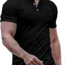 JMIERR Men's Muscle Slim Henley Shirts Crewneck Longline T-Shirt Gym Workout Athletic Shirt Tees with Button Global Recycled Standard, L