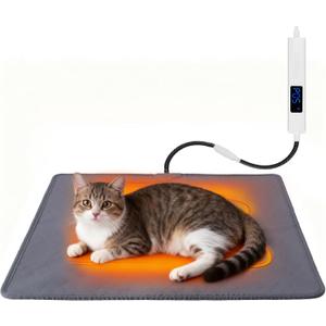 ELEGX Pet Heating Pad, 10 Adjustable Temperature Dog Cat Heating Pad, Waterproof Electric Heated Cat Bed with Smart Thermostat Switch & Chew Resistant Cord, Non-Slip Pet Heated Mat 17.7x17.7in