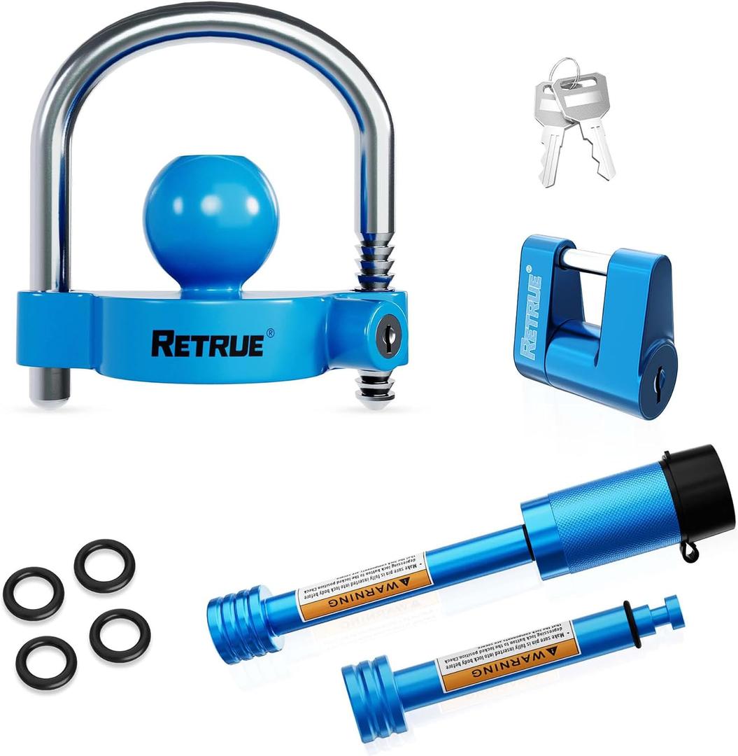 RETRUE Keyed Alike Trailer Lock Set Tow & Store Lock Kit Include Universal Coupler Lock & Dual Hitch Receiver Pin Lock & Trailer Tongue Lock, Blue