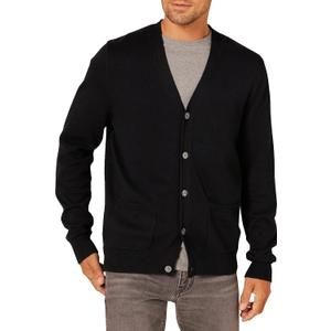 Amazon Essentials Men's Cotton Cardigan Sweater (Black, Small)