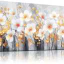 WLWBINTING Large White Flowers Wall Art, Textured Wall Decor, Farmhouse Canvas Prints Decor Artwork for Living Room Bedroom Kitchen Office,Floral Pictures Painting Ready to Hang House Home Decoration, 58"L x 29"W