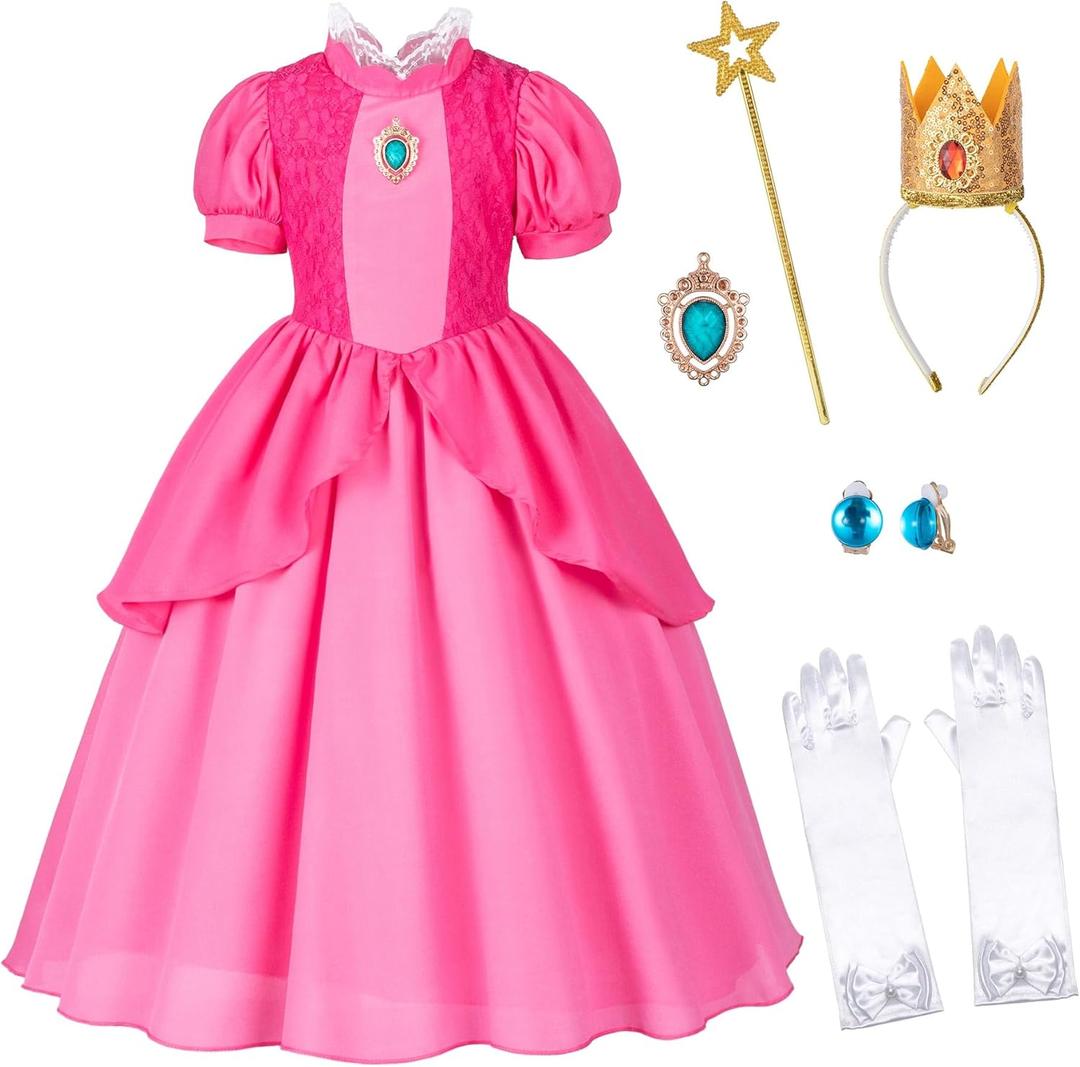 Pink Princess Dress for Girls - Princess Costume for Little Girls Dress Up with Accessories (3-4 Years)