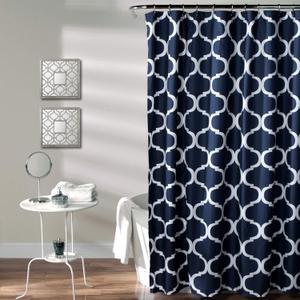 Lush Decor Bathroom Shower Curtain with Bold Trellis Print on Soft Navy Fabric, Washable and Durable, 72" x 72"