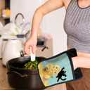 GOOZHO Funny Black Cat Flower Pot Holders with Pockets, Cat Kitchen Decor, Abstract Painting Black Kitten Oven Pot Holders Heat Resistant Oven Mitts Hot Pads for Kitchen Baking Cooking