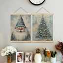 BearCake Vintage Light Blue Christmas Wall Art Poster Hanger Frame, Christmas Home Decor, Blue Fairytale Winter Xmas Tree Gnome Wall Decor for Home Bedroom Living Room, 12x16 Inch Set of 2 (Gua Hua christmas-blue santa)