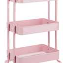 Amazon Basics 3-Tier Rolling Utility or Kitchen Cart, Lockable Wheels, Multifunctional Storage, Metal Storage Organizer, Portable, Dusty Pink
