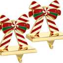 2 Pcs Bowknot Christmas Stocking Holders for Mantle -Bow Stocking Holder for Fireplace Christmas Stocking Hangers for Mantel Stocking Hooks for Fireplace Mantel Clips for Christmas Decor (Fashion, 2)